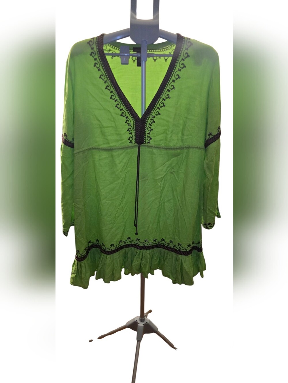 Moda International Lime Green Y2k Embroidered V-Neck Tunic